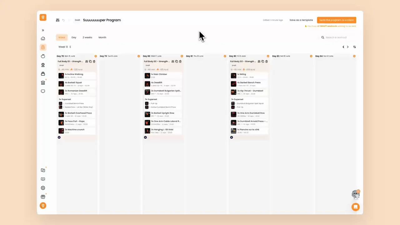 Selecting activity type in Gymkee