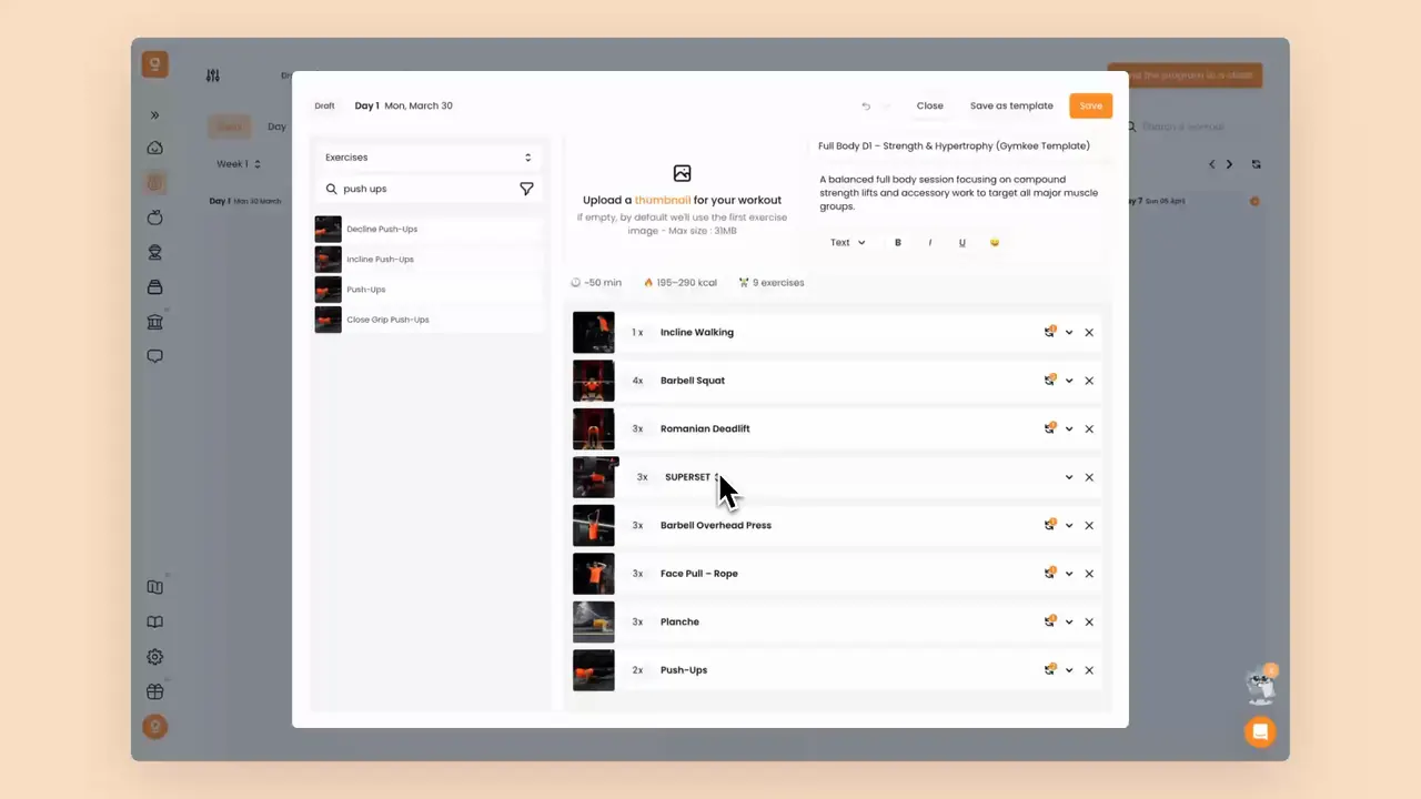 Demo of coaching notes on exercises in Gymkee