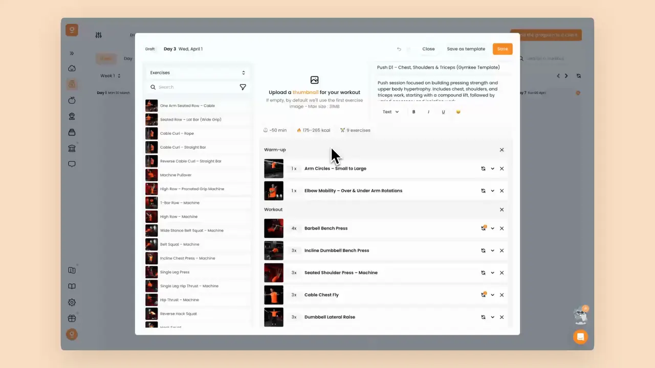 Demo of supersets and workout formats in Gymkee