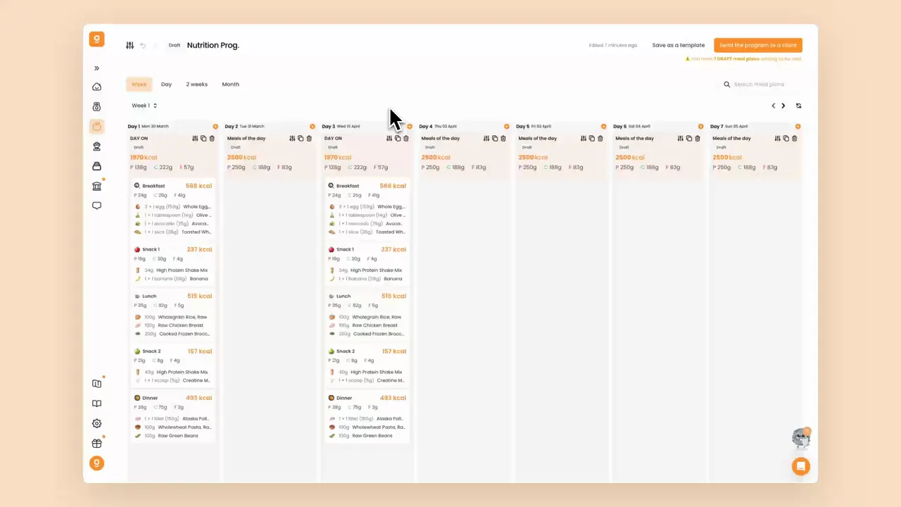 Duplicating nutrition weeks in Gymkee