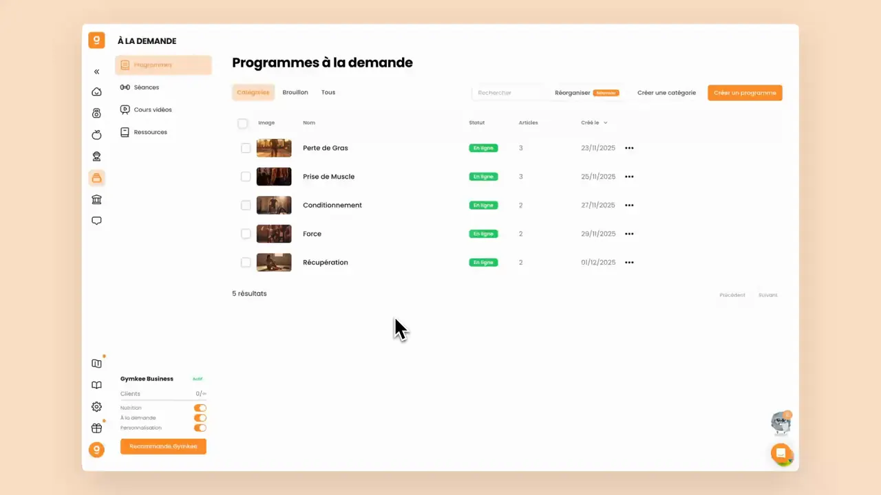 On-demand programs in Gymkee