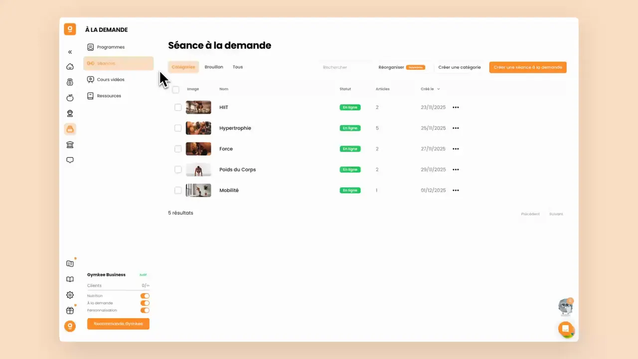 On-demand workouts in Gymkee