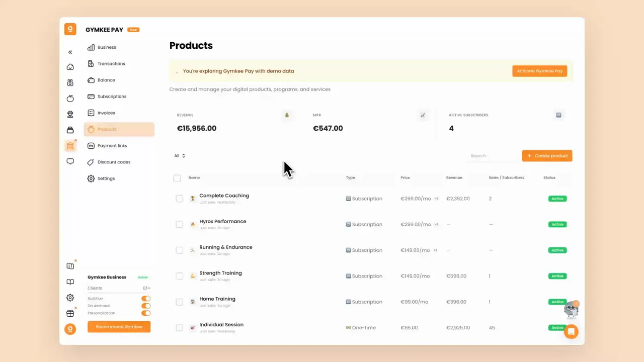 Creating a product in Gymkee Pay