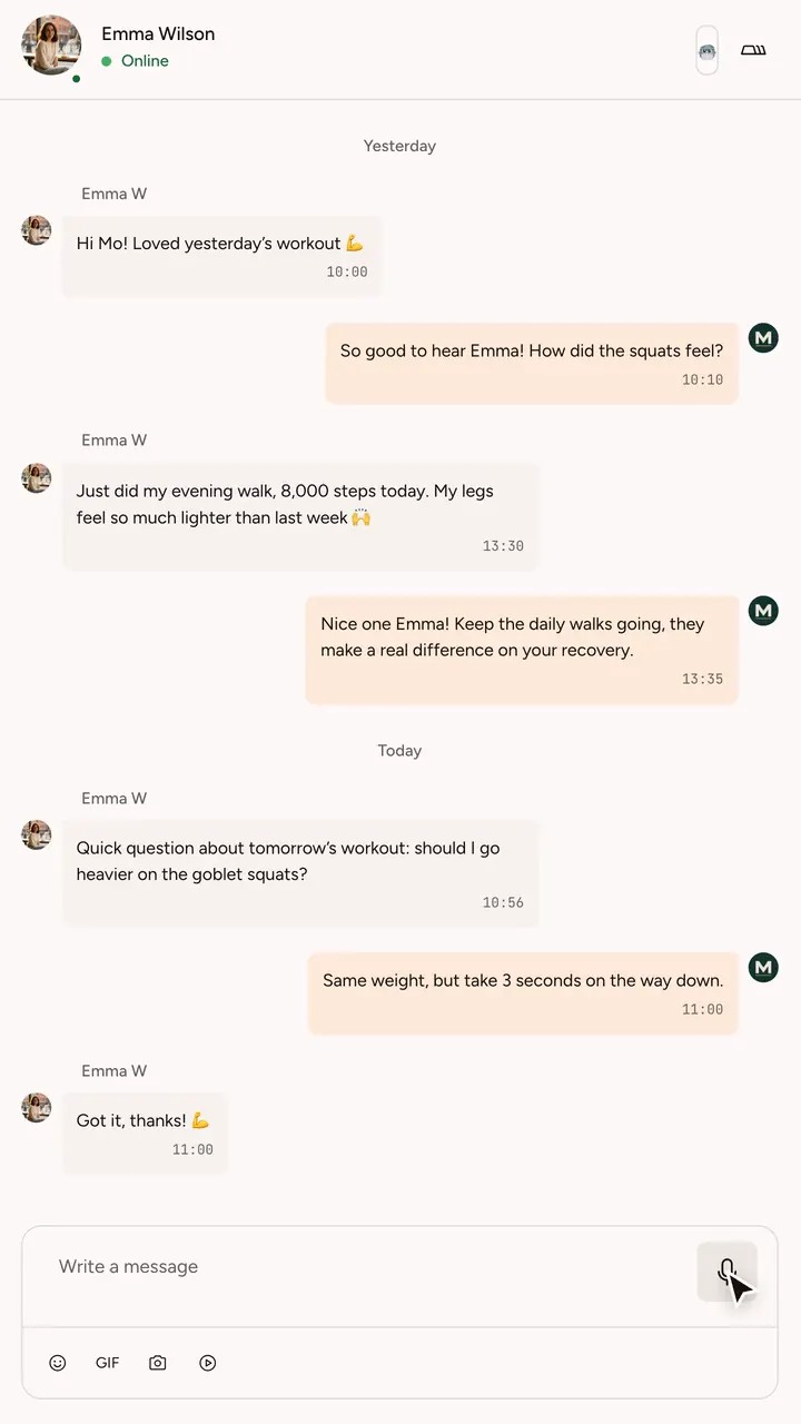 Integrated messaging with clients in Gymkee