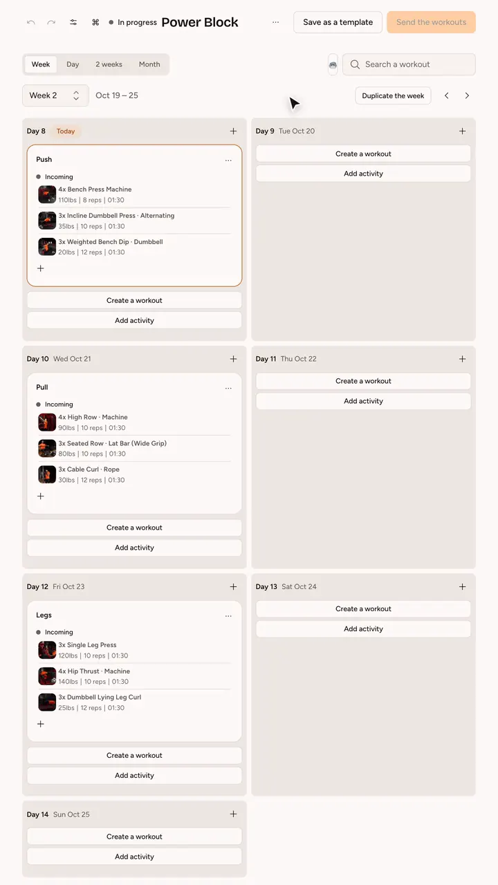 Creating program templates in Gymkee
