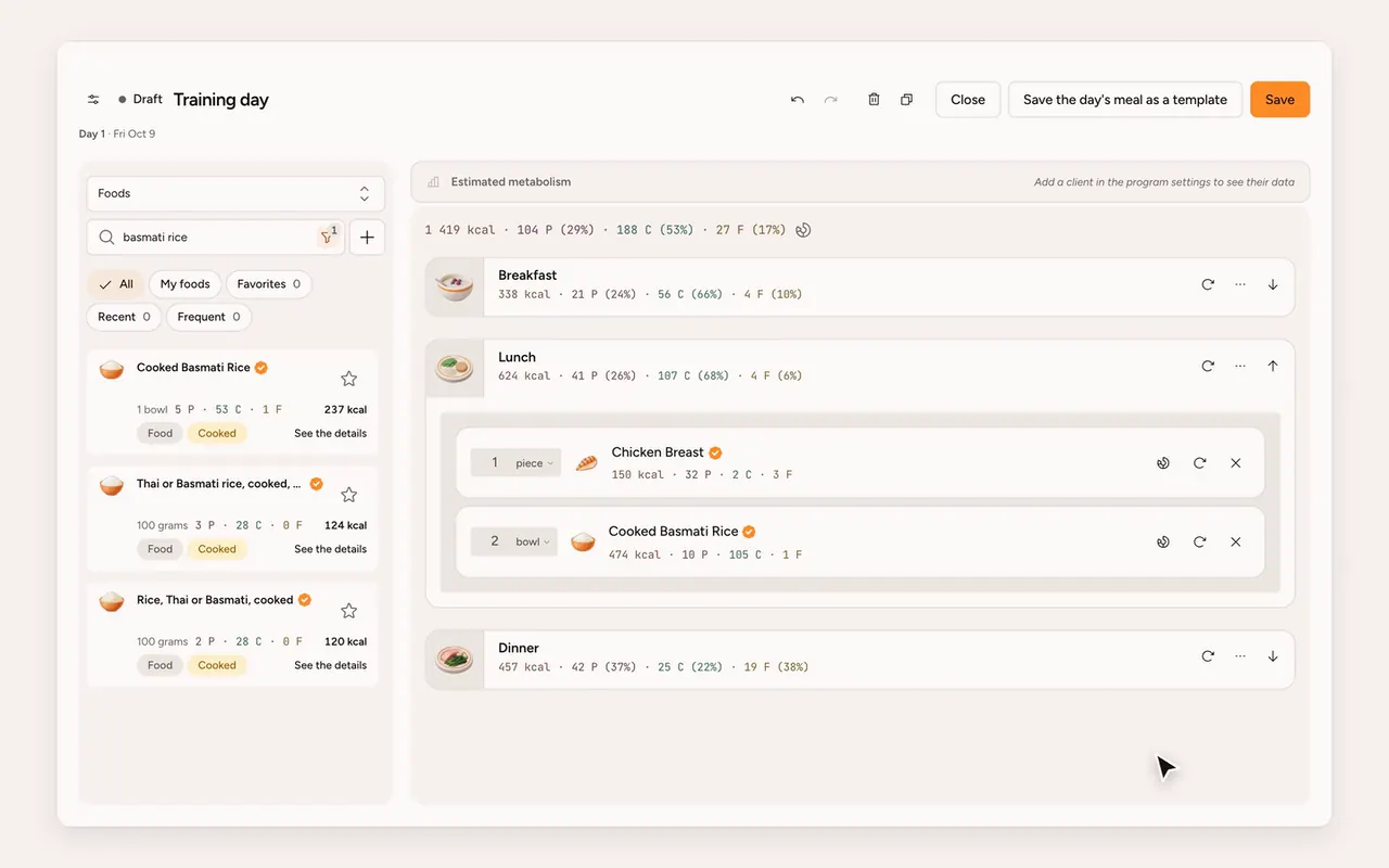 Creating meal plans in Gymkee