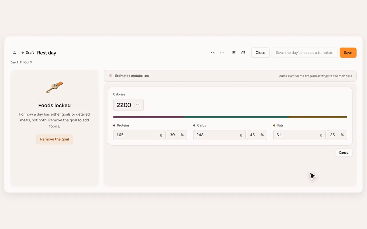Setting macro and calorie goals in Gymkee