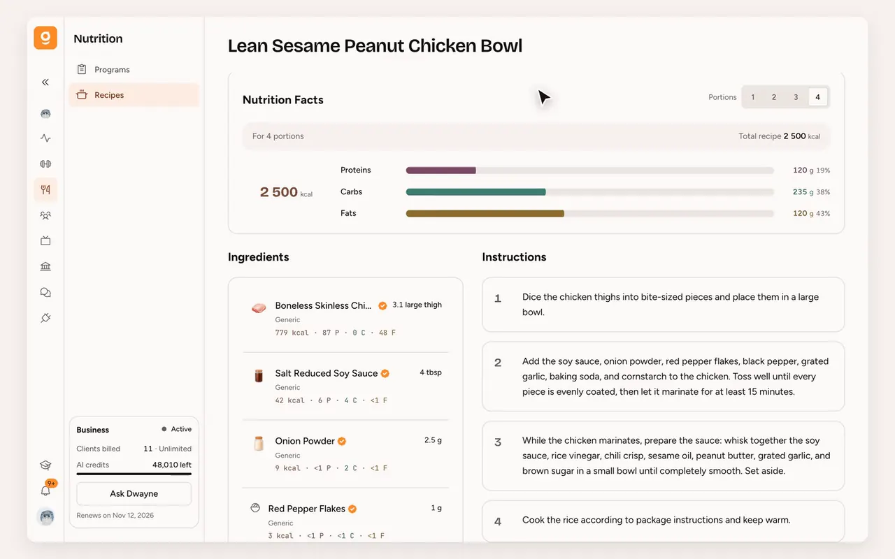 Creating recipes in Gymkee