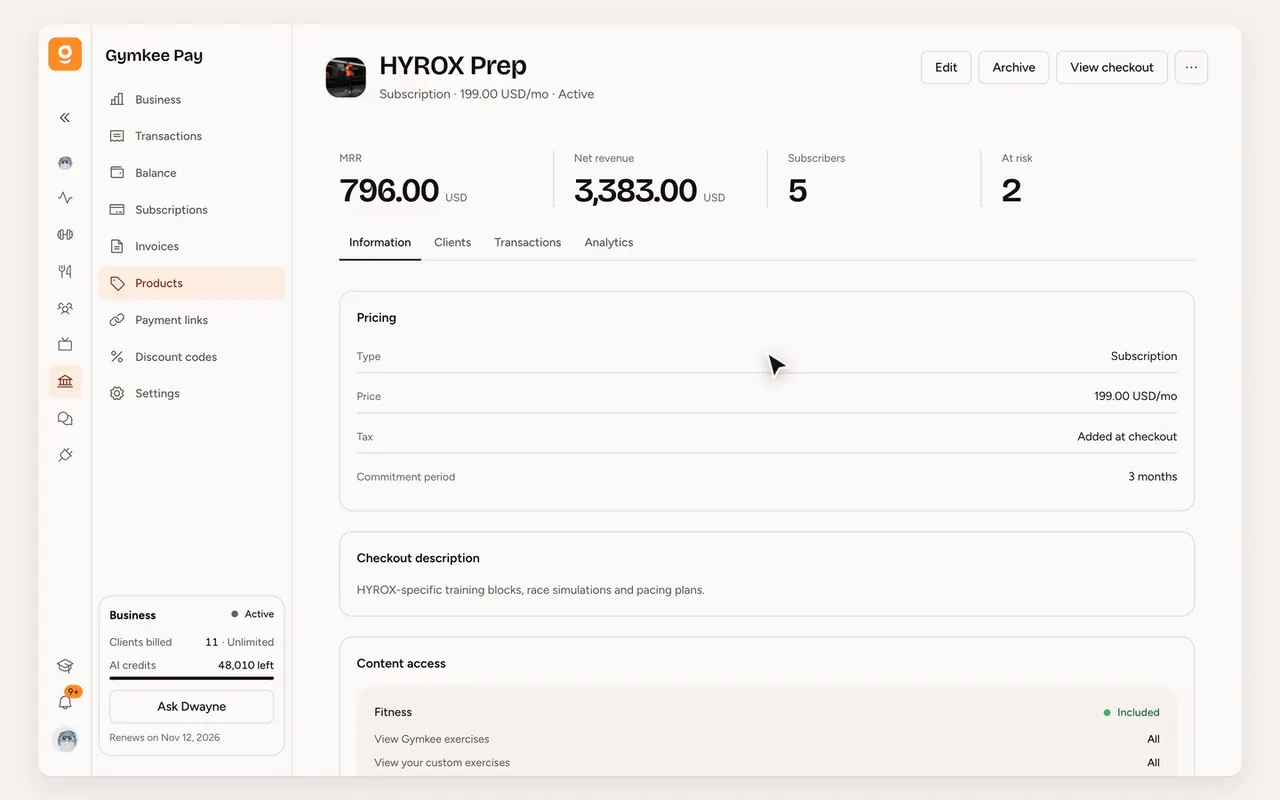 Automatic access management in Gymkee Pay