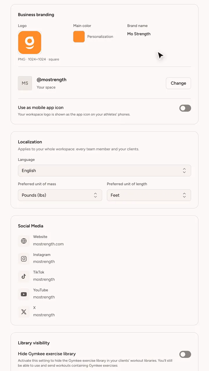 Logo customization in Gymkee